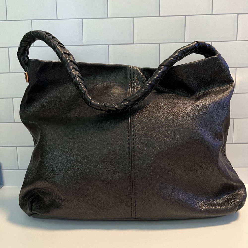 Antonio Melani Black tote bag with braided shoulder strap and gold detail